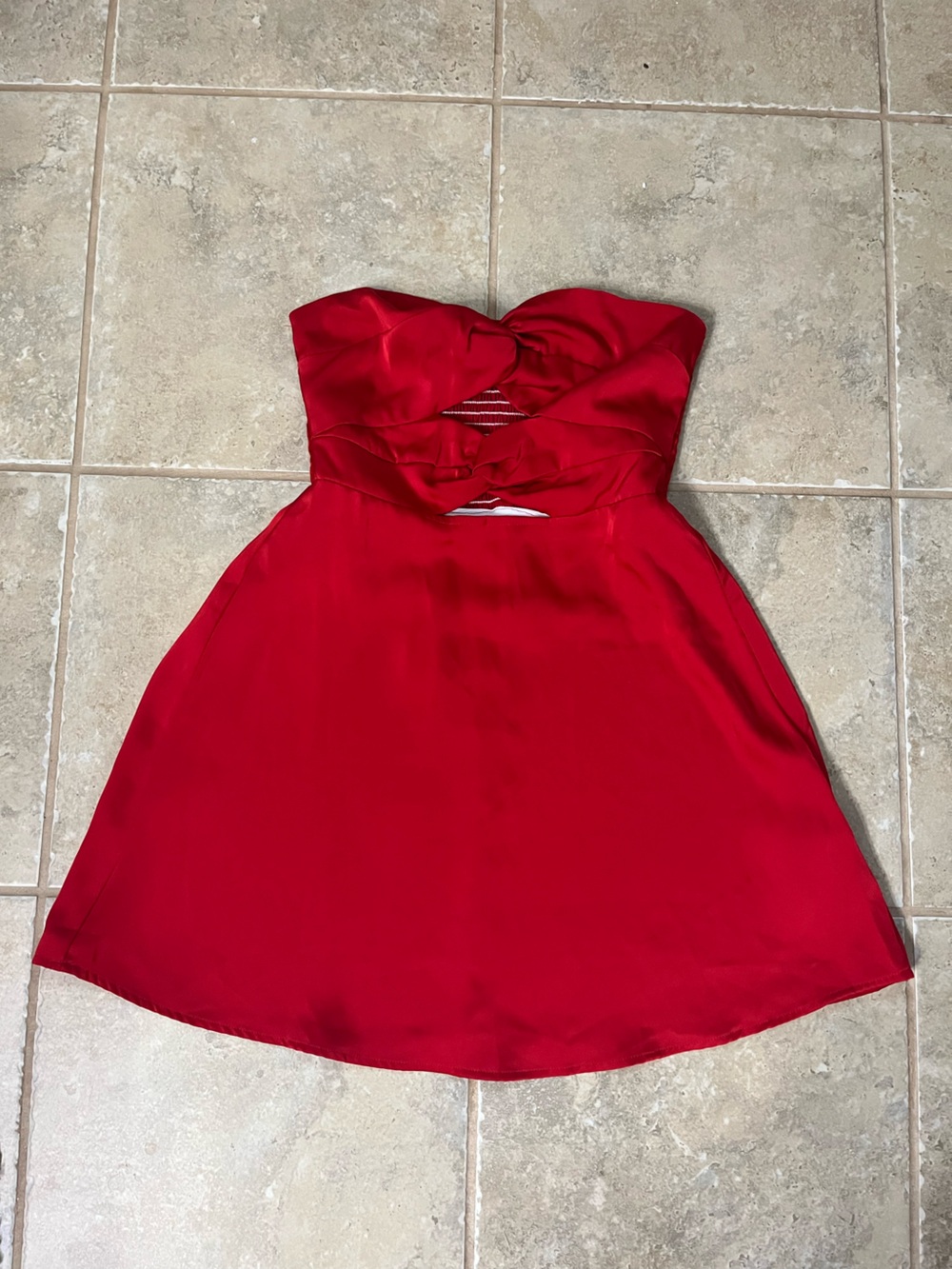 Strapless Red Satin Party Dress
